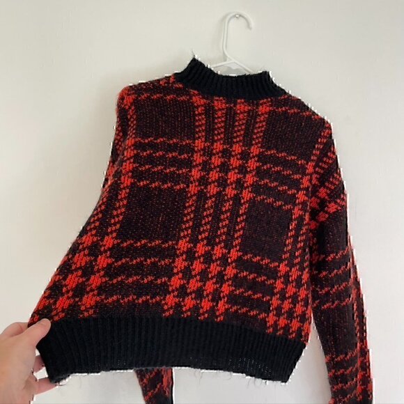 FASHION NOVA Plaid for You Sweater Black Red Mock Neck Cropped Crop Boxy Small S - Picture 12 of 12